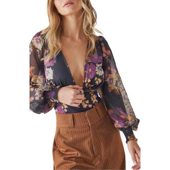 NEW Free People Wanderlust Floral Deep V Bodysuit XS Intimately FP - Picture 1 of 9